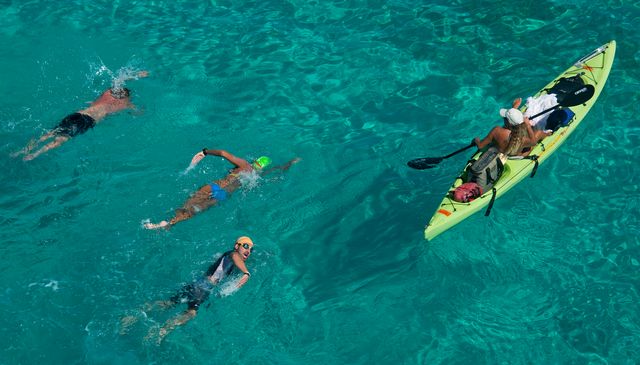 Each swimmer is accompanied by a safety kayaker.  Alligator Lighthouse